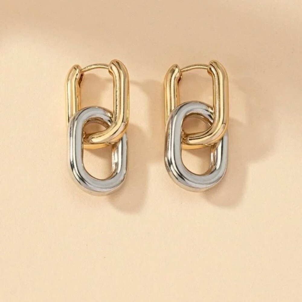Gold Silver Tone Drop Hoop earrings